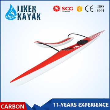 Single Seat Fibra de Carbono / Fibra de Vidrio Surfski Kayak Racing Outrigger Canoe con Floater